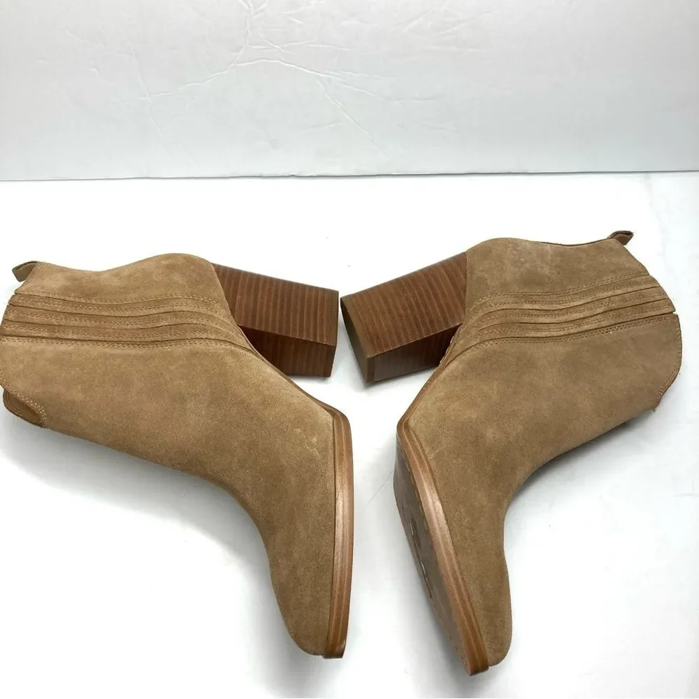 Marc Fisher Maree Suede Booties 9 Tan Ankle Western Block Heel Boots